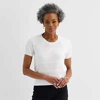 Liz Claiborne Womens Crew Neck Short Sleeve Pullover Sweater