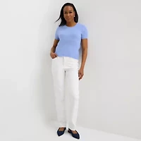 Liz Claiborne Womens Crew Neck Short Sleeve Pullover Sweater