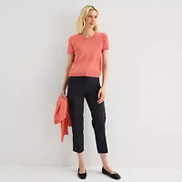 Liz Claiborne Womens Crew Neck Short Sleeve Pullover Sweater