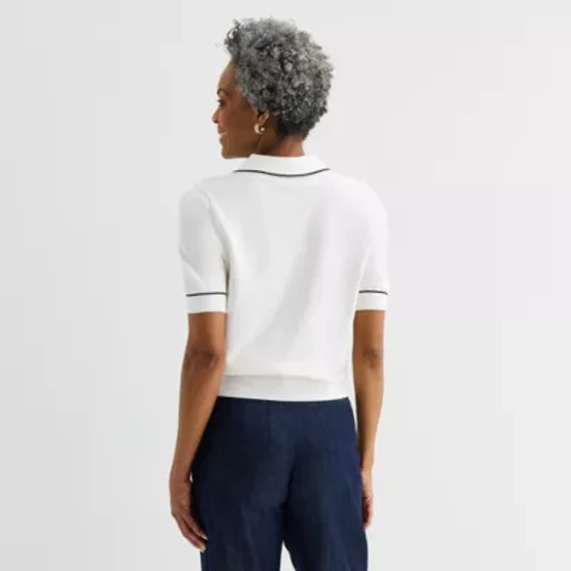 Liz Claiborne Womens Short Sleeve Polo Sweater