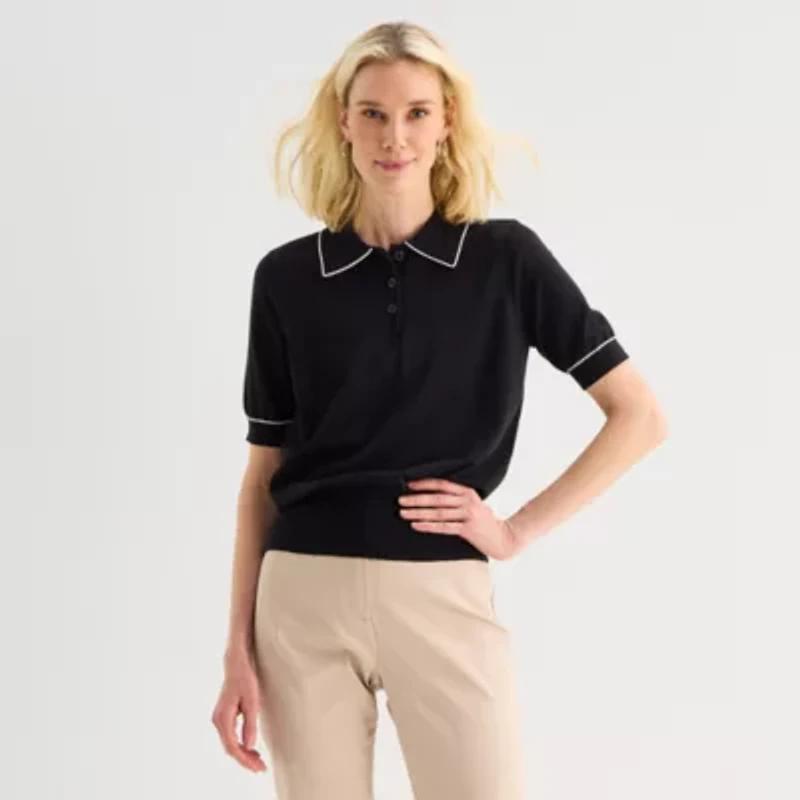 Liz Claiborne Womens Short Sleeve Polo Sweater