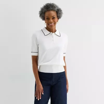 Liz Claiborne Womens Short Sleeve Polo Sweater