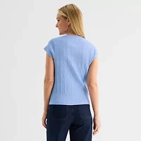 Liz Claiborne Womens Crew Neck Short Sleeve Button Cardigan