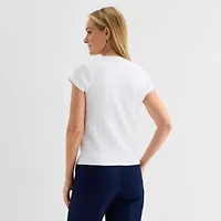 Liz Claiborne Womens Crew Neck Short Sleeve Button Cardigan