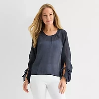 Liz Claiborne Womens Crew Neck Long Sleeve Blouse