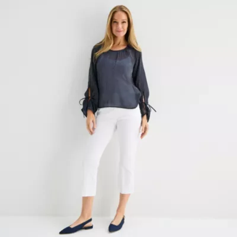 Liz Claiborne Womens Crew Neck Long Sleeve Blouse