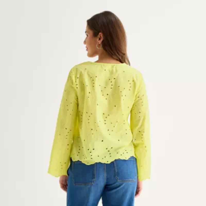 St. John's Bay Womens Split Crew Neck Long Sleeve Blouse