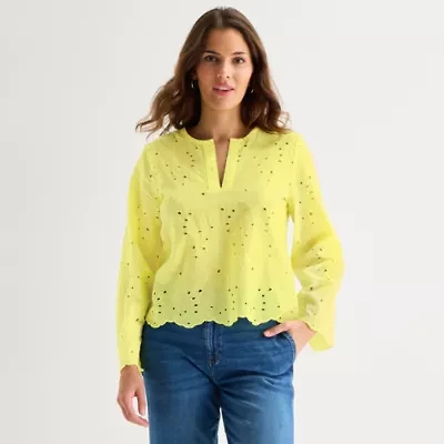 St. John's Bay Womens Split Crew Neck Long Sleeve Blouse