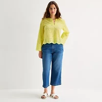 St. John's Bay Womens Split Crew Neck Long Sleeve Blouse