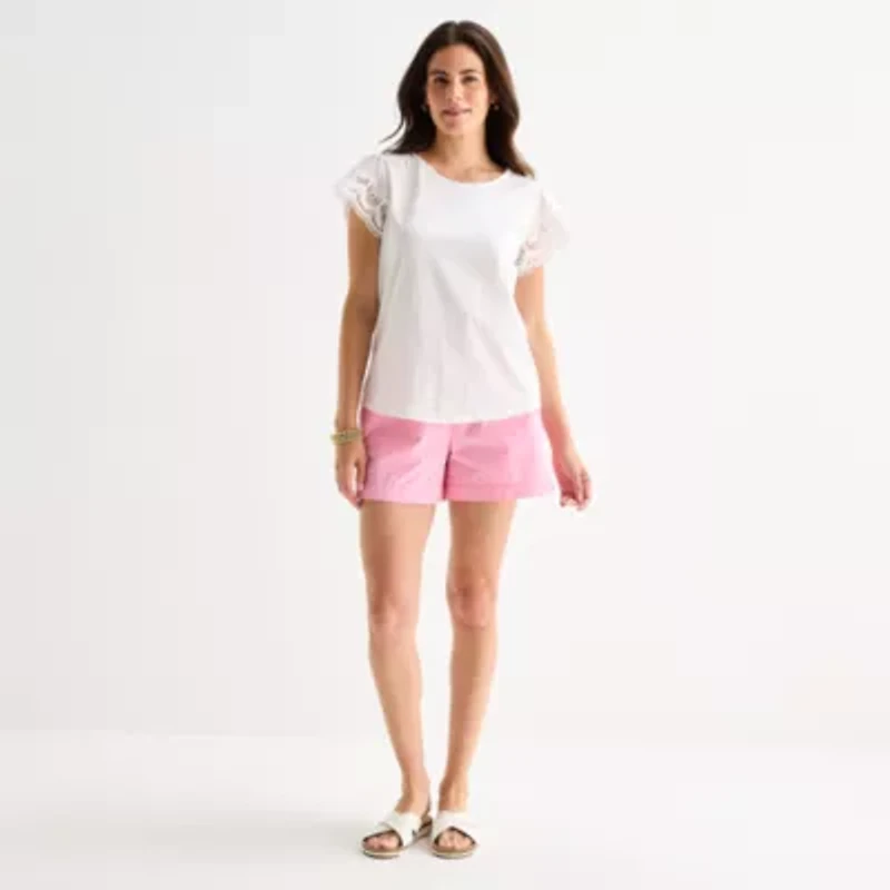 St. John's Bay Womens Crew Neck Short Sleeve Blouse