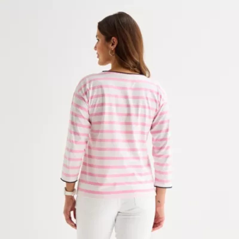 St. John's Bay Womens Crew Neck 3/4 Sleeve Blouse