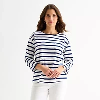 St. John's Bay Womens Crew Neck 3/4 Sleeve Blouse