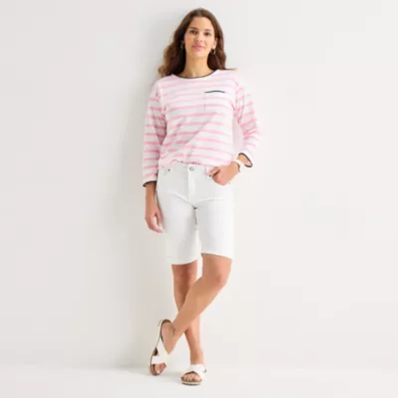 St. John's Bay Womens Crew Neck 3/4 Sleeve Blouse