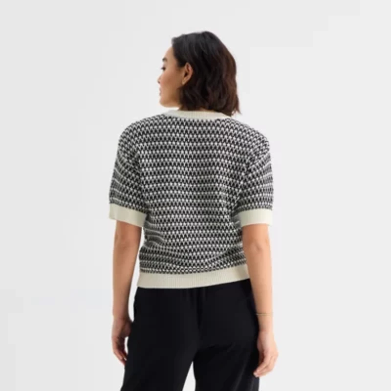 Stylus Womens V Neck Elbow Sleeve Pullover Sweater