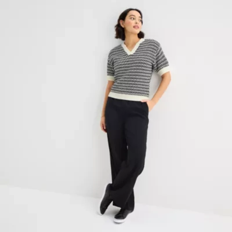 Stylus Womens V Neck Elbow Sleeve Pullover Sweater