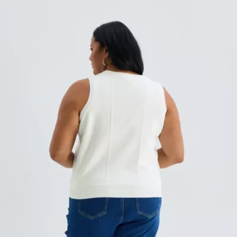 Liz Claiborne Plus Womens Crew Neck Sleeveless Pullover Sweater