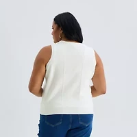 Liz Claiborne Plus Womens Crew Neck Sleeveless Pullover Sweater
