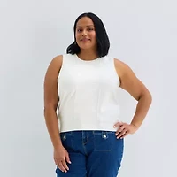 Liz Claiborne Plus Womens Crew Neck Sleeveless Pullover Sweater