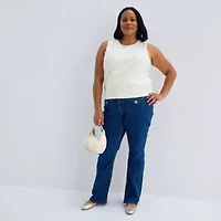 Liz Claiborne Plus Womens Crew Neck Sleeveless Pullover Sweater