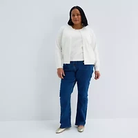 Liz Claiborne Womens Crew Neck Long Sleeve Button Plus Cardigan