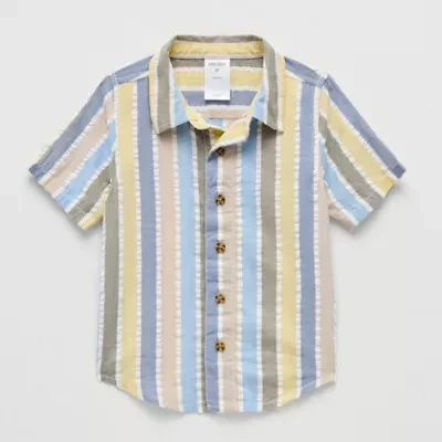 Okie Dokie Toddler Boys Easy-on + Easy-off Short Sleeve Button-Down Shirt