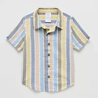 Okie Dokie Toddler Boys Easy-on + Easy-off Short Sleeve Button-Down Shirt