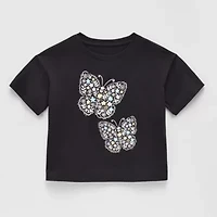 Thereabouts Little & Big Kid Girls Crew Neck Short Sleeve Boxy Fit Graphic T-Shirt