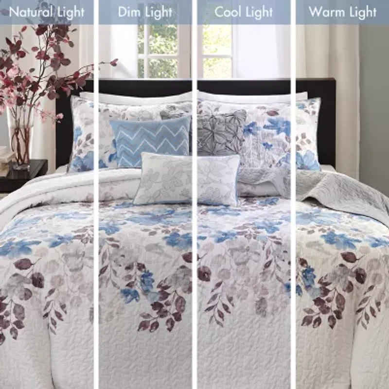 Madison Park Raven 6-Pc Printed Quilt Set With Throw Pillows