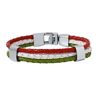 Mens Tri-Color Leather Stainless Steel Bracelet