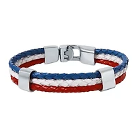 Mens Tri-Color Leather Stainless Steel Bracelet