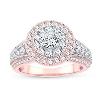Womens 1 1/2 CT. T.W. Natural White Diamond 10K Gold Rose Round Engagement Ring
