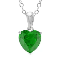 Heart-Shaped Lab-Created Emerald Sterling Silver Pendant Necklace