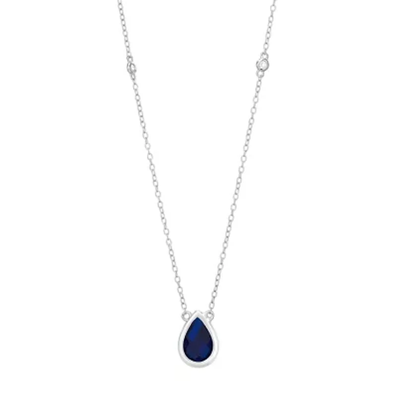 Womens Lab Created Blue Sapphire Sterling Silver 18 Inch Pendant Necklace