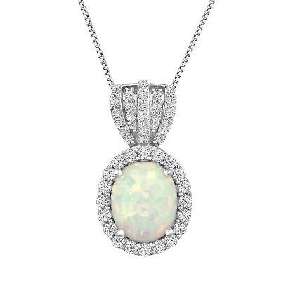 Womens Lab Created White Opal Sterling Silver 18 Inch Pendant Necklace