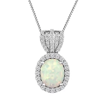 Womens Lab Created White Opal Sterling Silver 18 Inch Pendant Necklace