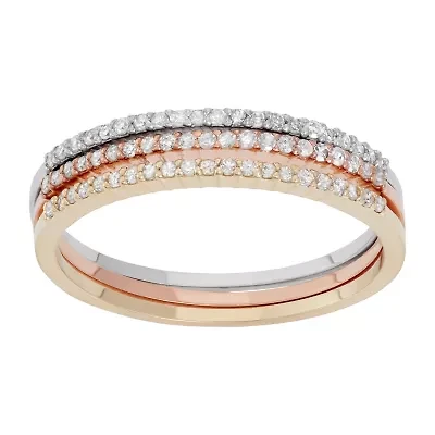 Womens 1/3 CT. T.W. Natural White Diamond 10K Tri-Color Gold Ring Set