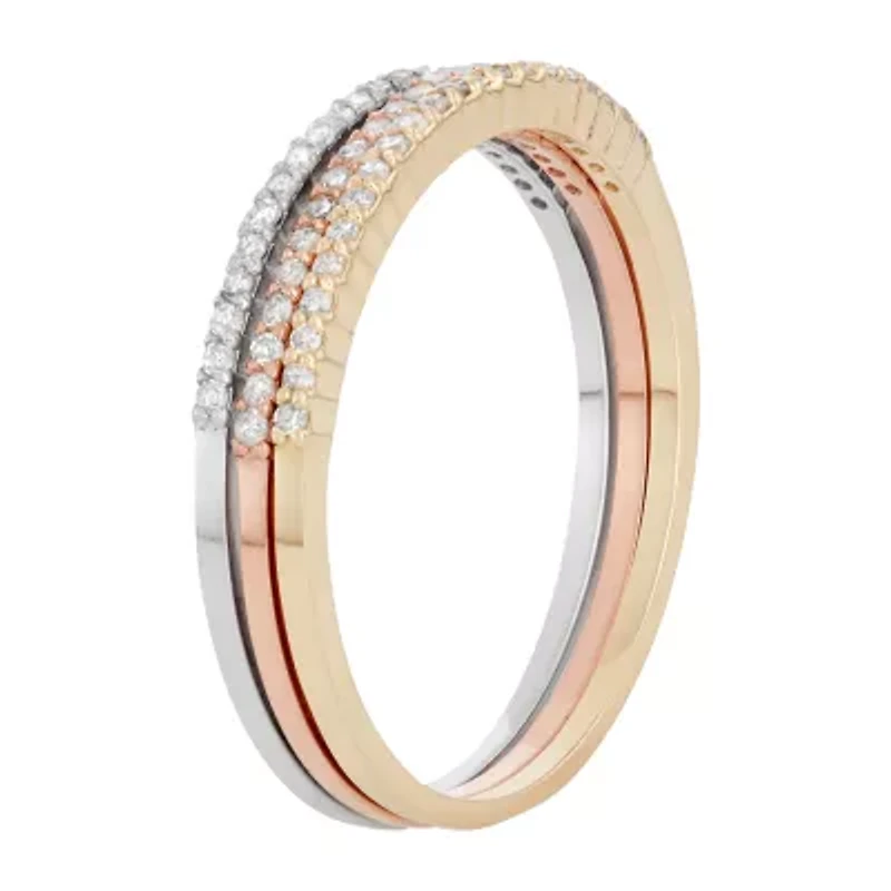 Womens 1/3 CT. T.W. Natural White Diamond 10K Tri-Color Gold Ring Set