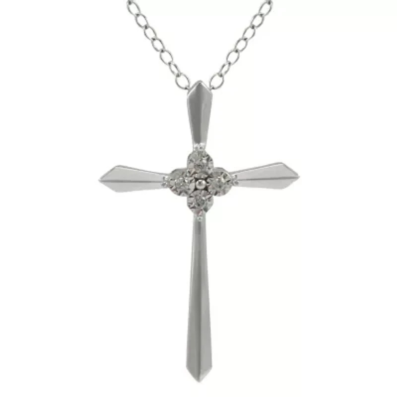 Diamond-Accent Cross Pendant Necklace 10K White Gold