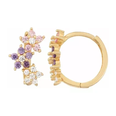 Girls Multi Color Cubic Zirconia 14K Gold Over Silver 12.8mm Flower Hoop Earrings