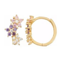 Girls Multi Color Cubic Zirconia 14K Gold Over Silver 12.8mm Flower Hoop Earrings