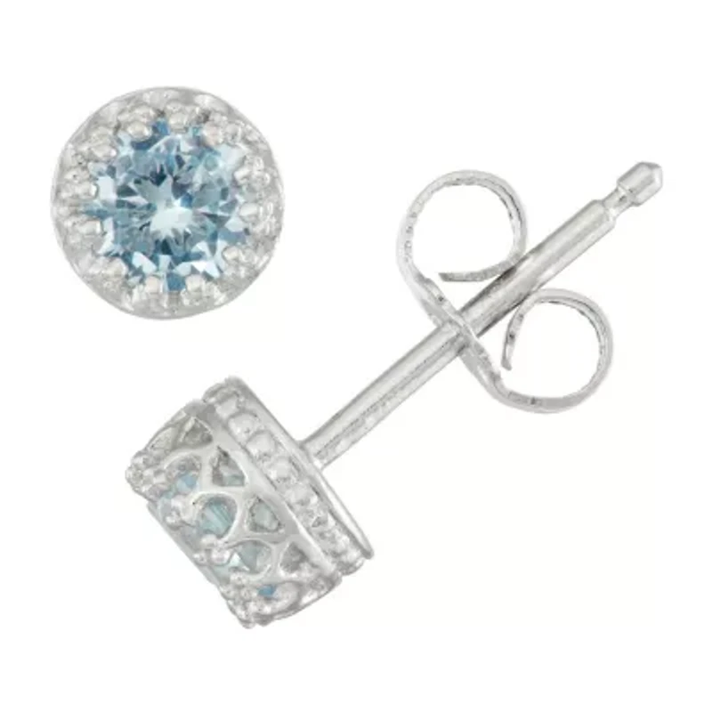 Children's Sterling Silver Lab Created Aquamarine 4mm Stud Earrings