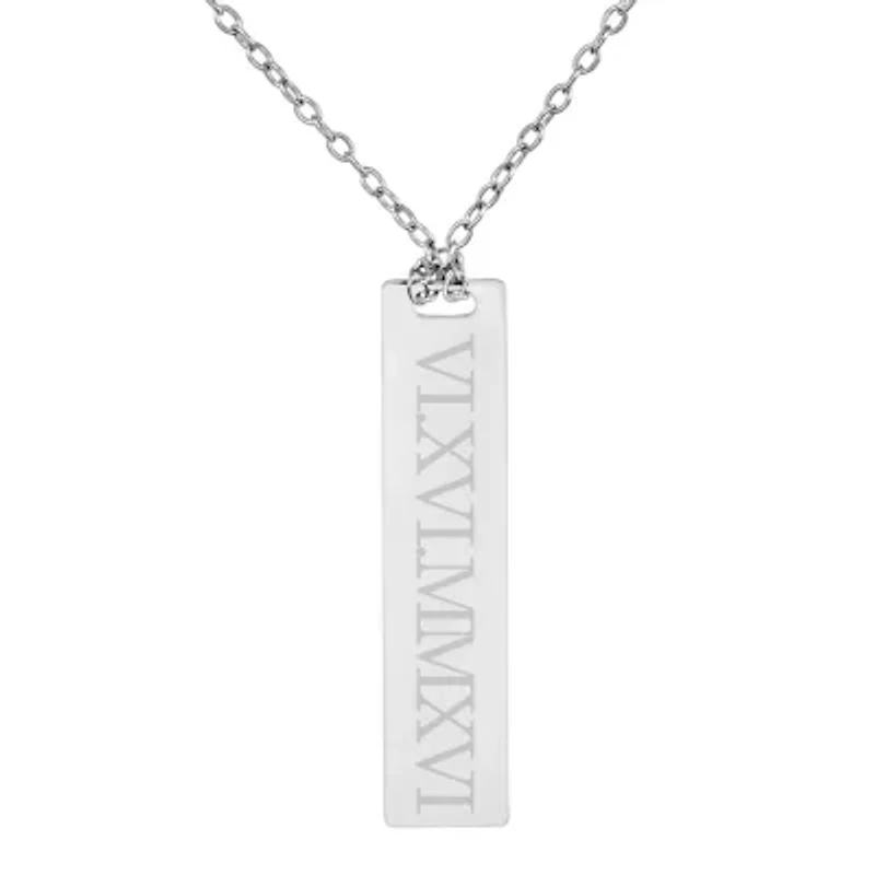 Personalized Sterling Silver Roman Numeral Date Bar Necklace