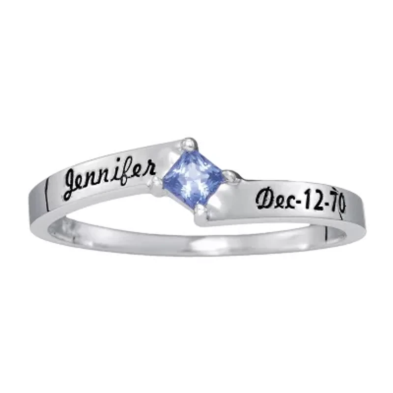 Personalized Womens Simulated Sterling Silver Square Stackable Ring