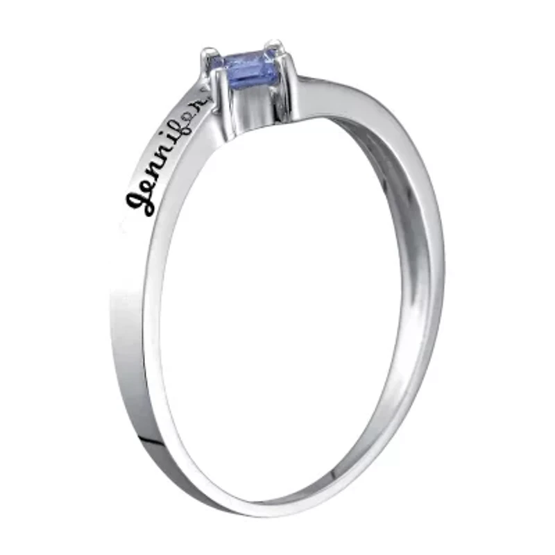 Personalized Womens Simulated Sterling Silver Square Stackable Ring