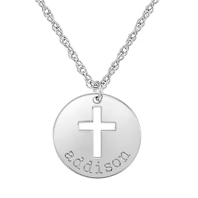 Personalized Womens Sterling Silver Cross Name Pendant Necklace