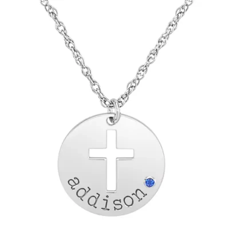 Birthstone Name Womens Simulated Multi Color Cubic Zirconia 10K White Gold Cross 18 Inch Pendant Necklace