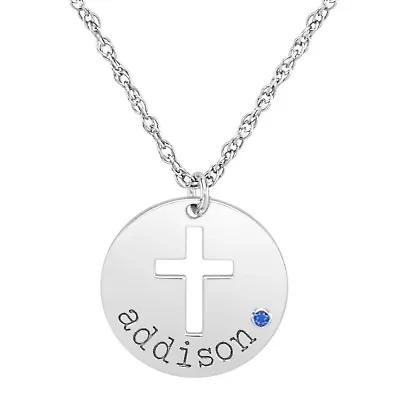Birthstone Name Womens Simulated Multi Color Cubic Zirconia 10K White Gold Cross 18 Inch Pendant Necklace