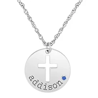 Birthstone Name Womens Simulated Multi Color Cubic Zirconia 10K White Gold Cross 18 Inch Pendant Necklace