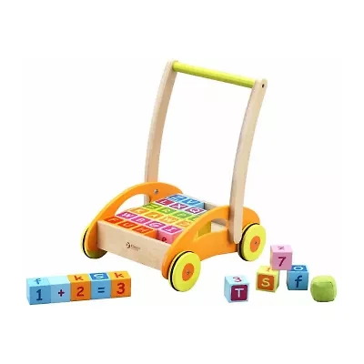 Classic Toys Classic Toy Wooden Baby Walker With Blocks Building Blocks