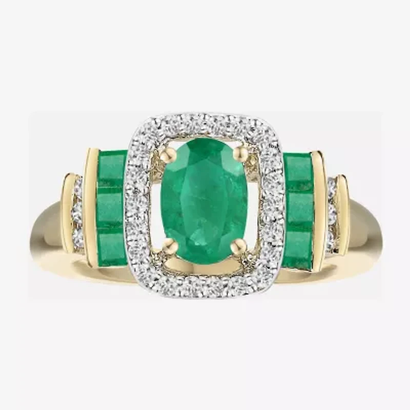 Genuine Gemstone & 1/7 CT. T.W. Diamond 10K Gold Oval Cocktail Ring